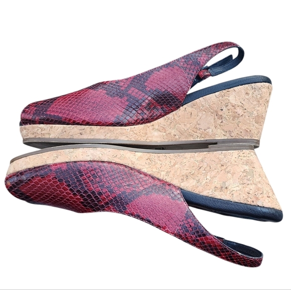 Walking Cradles Elites Red/Black Peep Toe Leather Wedges Size 10.5M - Picture 5 of 8
